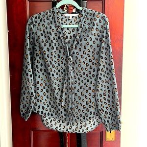 Blue and yellow leopard print blouse